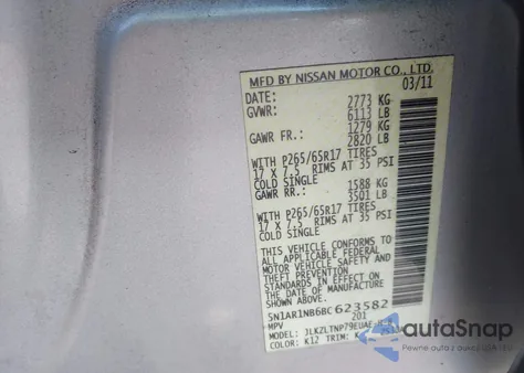 2011 Nissan Pathfinder Silver из США, поврежденный, VIN 5N1AR1NB6BC623582